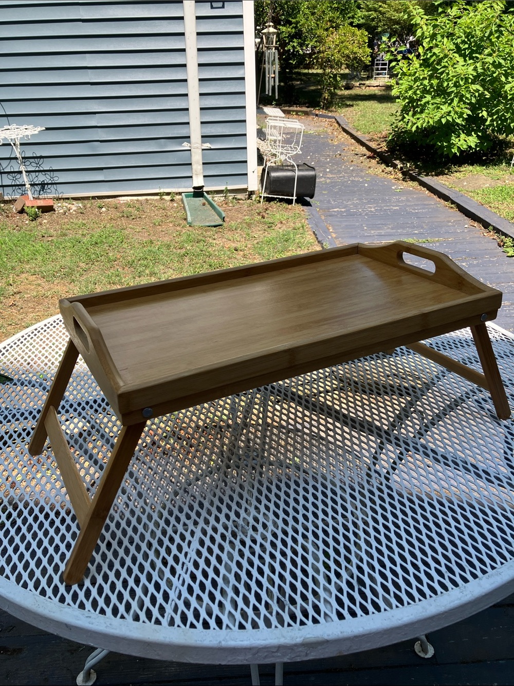 Wood Folding Breakfast Tray with Handles - Natural Bamboo